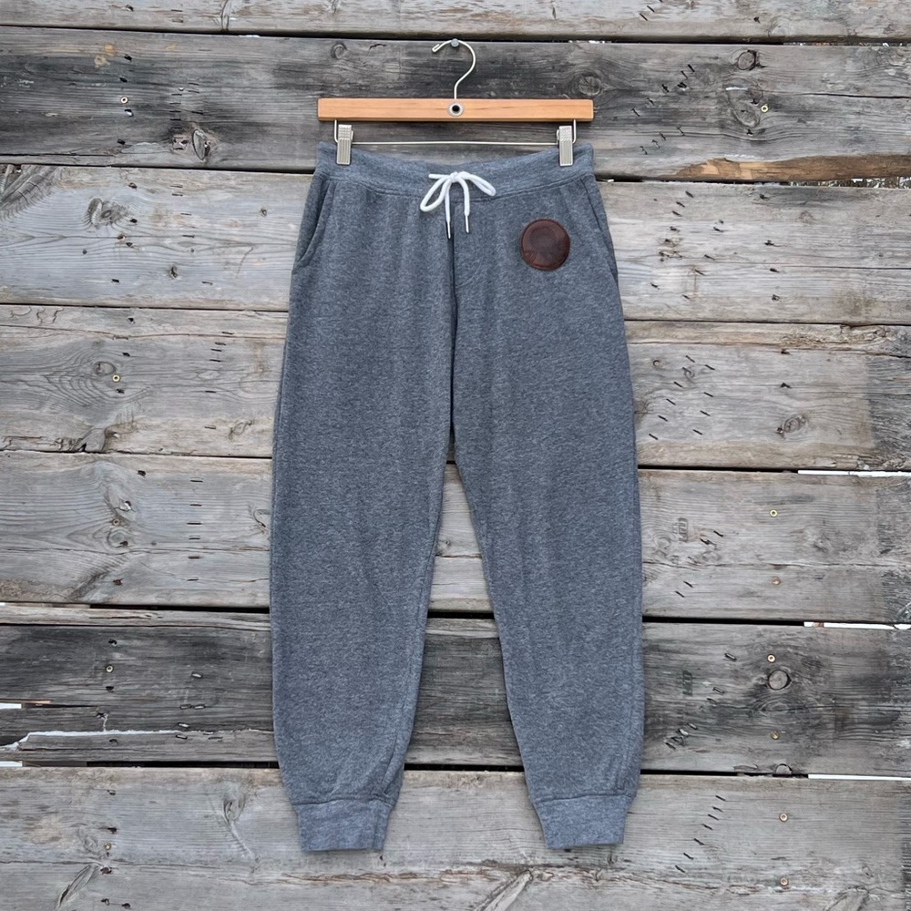 Woosah Cotton Blend Gray Drawstring Joggers with Leather Patch Size Small